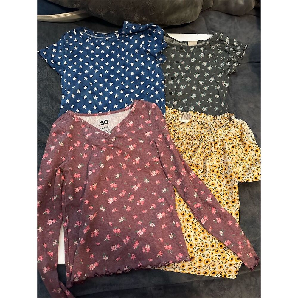 Girls' L Long Sleeve Floral & Star Tops Bundle